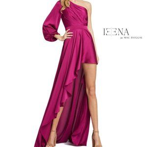 NWT MAC DUGGAL HIGH LOW ONE SHOULDER FLOWY LONG GOWN BERRY 49141